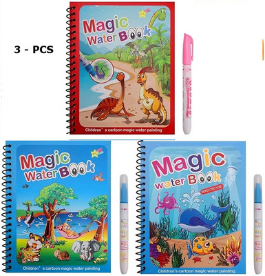 Newvent Preschool Water Activity Magic Water Book Reusable Magic Book Sketch Pad(8 Sheets, Pack of 3)