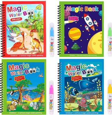 WildBooks - 4-Pack Water Magic Coloring Books with Refillable Pens - No-Mess Water Reveal Activity Book Set for Kids - Reusable & Travel-Friendly(Hardcover, WildBooks)