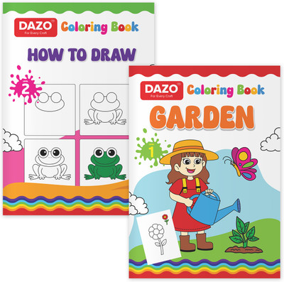 dazo A4 Coloring Book for Kids |Garden + How To Draw - Activity Book | Drawing Sketch Pad(16 Sheets, Pack of 2)