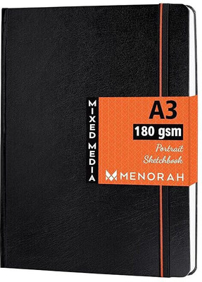 MENORAH A3-Portrait Artist Watercolor Sketchbook-Case Bound-Completely Handmade Sketch Pad(50 Sheets)