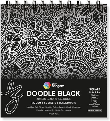 Zen Sangam Express your Mind Doodle Black Paper Sketchbook Drawing Note, 15cm x 15cm (Square) - 120GSM - 50 Sheets (100 Pages) - Wiro Spiral Black paper sketch book Sketch Pad(50 Sheets)