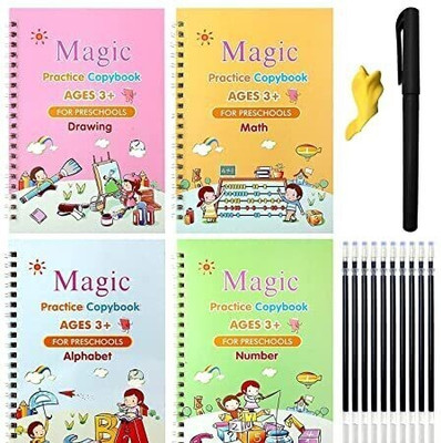 MOOZICO Sank Magic Practice Copybook, Number Tracing Book (4 Book+10 Refill+1Pen+1 Grip) Sketch Pad(60 Sheets)
