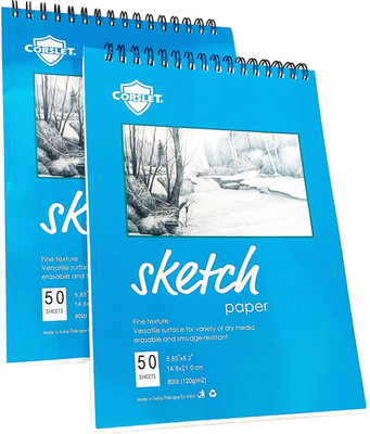Corslet A5 Sketch Book 50 Sheets - 5.85 x 8.2 Inch | Top Spiral Sketchpad for Artists Sketch Pad(50 Sheets, Pack of 2)