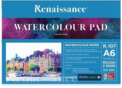 Renaissance Fabriano Watercolor Pad R107 A-6 (SIZE: 105x148 mm Sketch Pad(15 Sheets, Pack of 2)