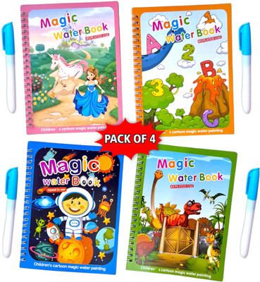 Niraft Magic Water Coloring Book for Kids | Reusable Quick Dry Drawing & Painting Book Sketch Pad(4 Sheets, Pack of 4)