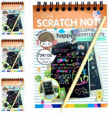 Busy Bear A6 Size Magic Notebook Sketch Scratch Paper Note Drawing Fun Book +Wooden Pencil