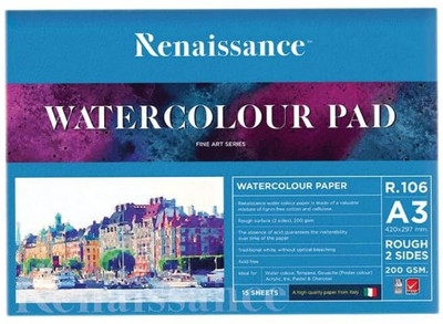 Renaissance Watercolor Pad R-106 (Size: 420 x 106 mm A3) Textured Watercolour Paper 200 GSM Sketch Pad(15 Sheets)