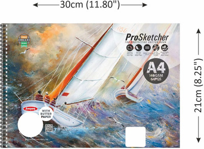 ANUPAM Pro Sketcher Drawing Book with Butter Paper Pages A4 Size Spiral-Bound 140 GSM Sketch Pad(64 Sheets)