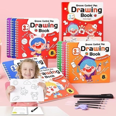 Super Toy Magic Reusable Art Craft Drawing Book for Kids for Toddlers with 4 Refills Sketch Pad(8 Sheets, Pack of 4)