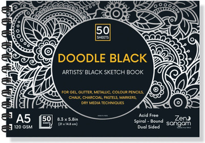 Zen Sangam Express your Mind Doodle Black Paper Sketchbook Drawing Note, A5 (Landscape) - 120GSM - 50 Sheets (100 Pages) - Wiro Spiral Black paper sketch book Sketch Pad(50 Sheets)