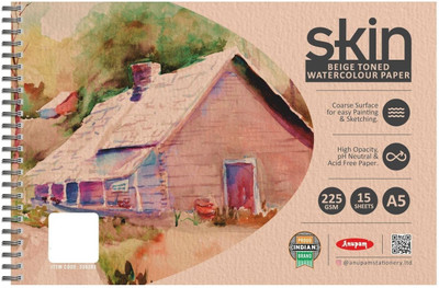 ANUPAM Skin Toned Watercolour Paper Wireo Book Beige Toned Cold Press Paper 225 GSM A5 Sketch Pad(15 Sheets)