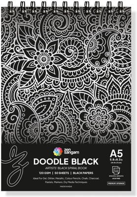 Zen Sangam Express your Mind Doodle Black Paper Sketchbook Drawing Note, A5 (Landscape) - 120GSM - 50 Sheets (100 Pages) - Wiro Spiral Black paper sketch book Sketch Pad(50 Sheets)