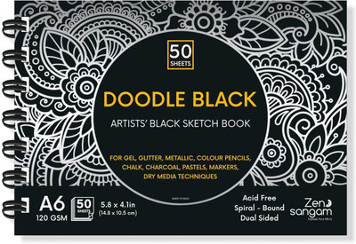 Zen Sangam Express your Mind 120 GSM Black Paper A6-Landscape Mini Sketchbook Drawing Note-Wiro Spiral Bound Sketch Pad(50 Sheets)