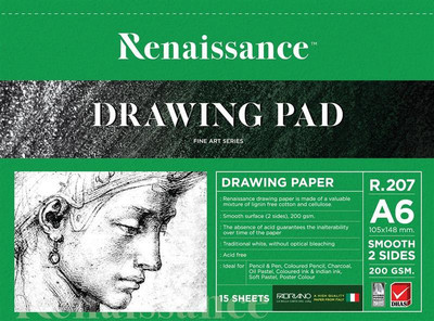 Renaissance Fabriano Drawing Pad R207 (SIZE:105x 148mm) PACK OF 2 Sketch Pad(15 Sheets, Pack of 2)