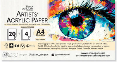 Zen Sangam Express your Mind Artists’ - A4 Acrylic Papers - 300 GSM - Cold Pressed - (24 Sheets) Sketch Pad(24 Sheets)