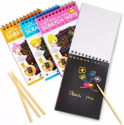 Shunya Scratch book Drawing Painting Sketching Rainbow Magic Paper Kid Multicolor Sketch Pad(10 Sheets, Pack of 4)