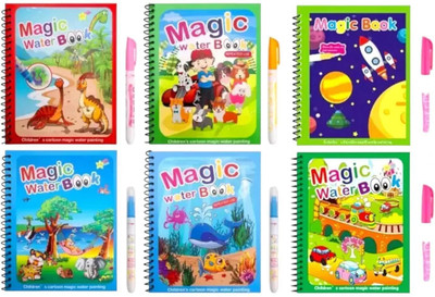Klick Buy Reusable Magic Water Coloring Book with Magic Pen for Kids (Assorted Designs) Sketch Pad(4 Sheets, Pack of 6)