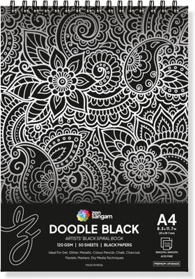 Zen Sangam Express your Mind Doodle Black Paper Sketchbook Drawing Note, A4 (Landscape) - 120GSM - 50 Sheets (100 Pages) - Wiro Spiral Black paper sketch book Sketch Pad(50 Sheets)