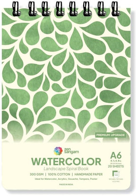 Zen Sangam Express your Mind Watercolor Book - Spiral Landscape - 300 GSM Cold Pressed - A6 size Sketch Pad(20 Sheets)