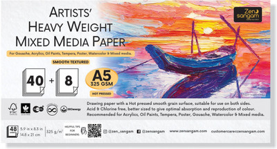 Zen Sangam Express your Mind A5 Heavy Weight Mixed Media Papers - 325 GSM, 48 Sheets Sketch Pad(48 Sheets, Pack of 2)
