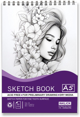 INKLICK 50 Sheet A5 Sketchbook | Top Spiral-Bound Sketchpad for Artists (Style 2) Sketch Pad(50 Sheets)