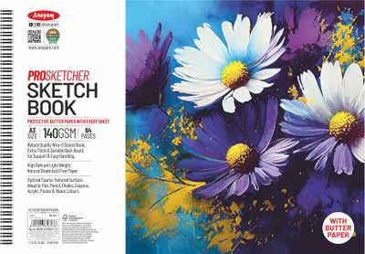 ANUPAM Pro Sketcher Drawing Book with Butter Paper Pages A3 Spiral-Bound 140 GSM Sketch Pad(32 Sheets)