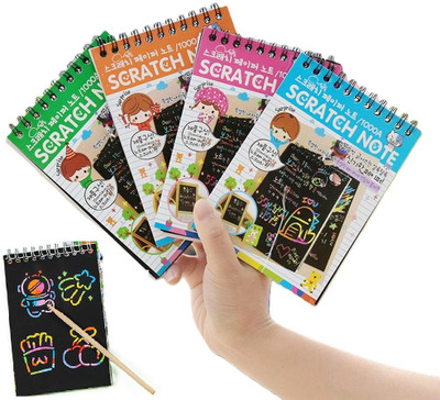 BM RETAIL A5 Drawing Book 40 Pages Rainbow Scratch Paper Notes Scratch Art Activity Books Sketch Pad(40 Sheets, Pack of 4)