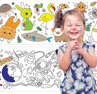 BEESLANZ Drawing Paper Roll for Kids-(2 Pc) 300x30cm Non Adhesive Creative Canvas Roll Sketch Pad(1 Sheets, Pack of 2)