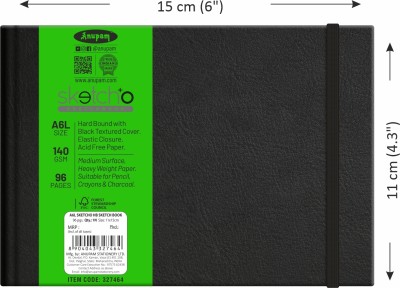 ANUPAM SketchO Sketchbook Hardbound Elastic Closure Landscape A6 Size, 140 GSM Sketch Pad(48 Sheets)