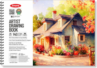 ANUPAM Artist Drawing Book A4 Acid-Free Cartridge Paper for Sketching Wiro Binding Sketch Pad(50 Sheets)