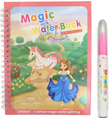 Bloombec Magic Water Book for Kids with Magic Pen, Quick Dry & Reusable Coloring Books Water Nib Sketch Pens  with Washable Ink(Set of 3, Multicolor)