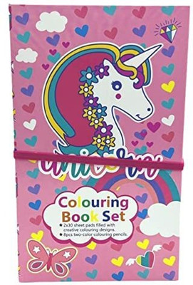 FATFISH UNICORN COLOUR BOOK SET Regular Gift Set COLOURING SHEET 60 Pages (Multicolor) Sketch Pad(1 Sheets)