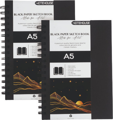 NOTEHOUSE Pack of 2 A5 Sketchbook Acid-Free Unruled Drawing Notebook (Black, 14x21 cm) Sketch Pad(40 Sheets, Pack of 2)