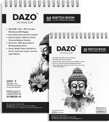 dazo Sketch Book A4 and A5 Combo, 100sheets , 140GSM (Premium Quality) Sketch Pad(50 Sheets)