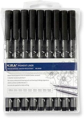 KIRA Kira Micro Pen Fineliner Pens Black Pigment 9pc Nib Sketch Pens(Set of 1, Black)
