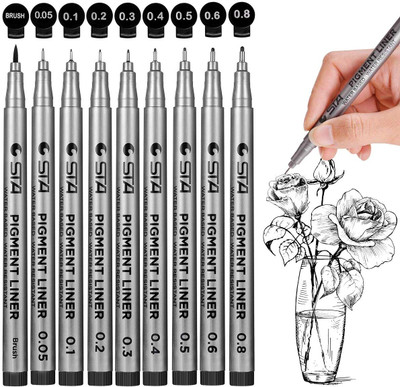 URBAN BOX 9 black Nib Sketch Pens(Set of 1, Black)