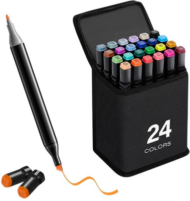 ZENVO Dual Tip Art Markers-24 E303 24 PCS Bullet and Calligraphy Alcohol Ink Marker Nib Sketch Pen(Multicolor)