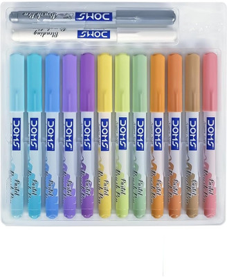 DOMS Doms 14 Pastel Shades Brush Pen Set Colors Super Soft Flexible Brush Tip Nib Sketch Pens  with Washable Ink(Set of 1, Multicolor)