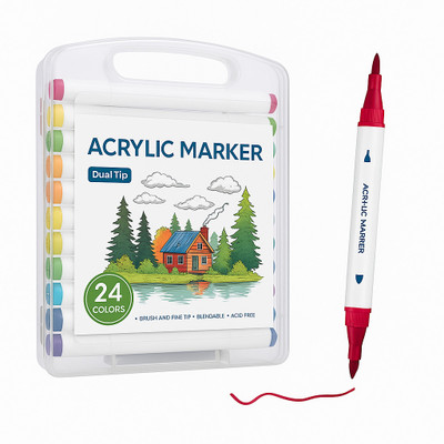 ASTIKAYA 24 DUAL ACRYLIC MARKER Nib Sketch Pens  with Washable Ink(Set of 24, Multicolor)
