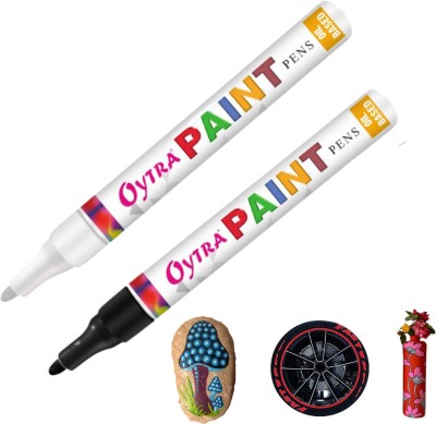 OYTRA Paint Marker Pens Permanent Waterproof Oil Based Markes Individual pens Works and All Surfaces, Wood, Fabric, Steel, Glass Nib Sketch Pens(Set of 2, Black, White)