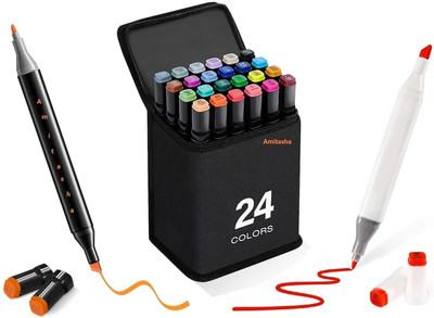 TradeZ 24PRO BOTH SIDE SUPER SMOOTH SHADES Nib Sketch Pens  with Washable Ink(Set of 24, Multicolor)
