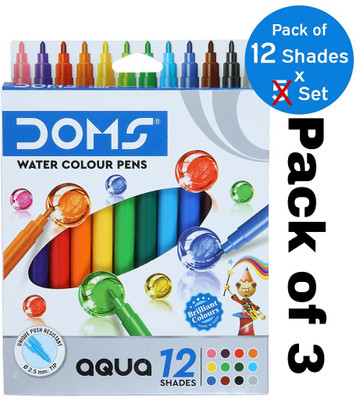 DOMS Aqua Sketch pens Unique push nib Nib Sketch Pens(Set of 3, 12 Colours)