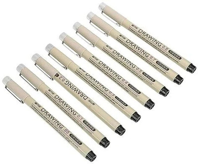 URBAN BOX 8 black Nib Sketch Pens(Set of 8, Black)
