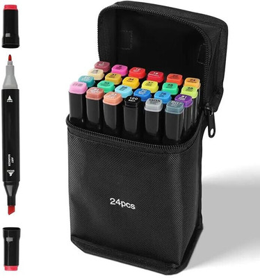 Jespper Collection Classic 24 Pcs Dual Tip Paint Marker Nib Sketch Pens(Set of 24, Multiucolor)