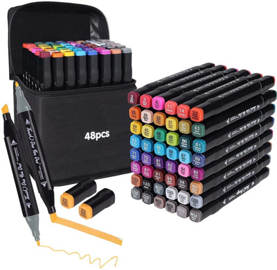 Akvanar Marker Pen 48 PCS Drawing set Nib Sketch Pens(Set of 1, Multicolor)
