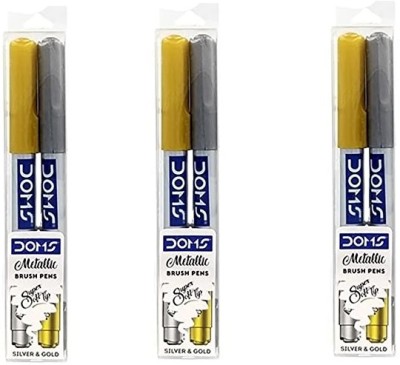 DOMS Metallist Series Super Soft Tip Nib Sketch Pens(Set of 3, Gold, Silver)
