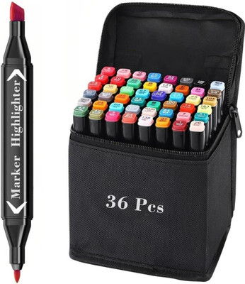 Mj Traders Acrylic Marker Alcohol Ink Marker Dual Tip Nib Sketch Pens  with Washable Ink(Set of 36, Multicolor)