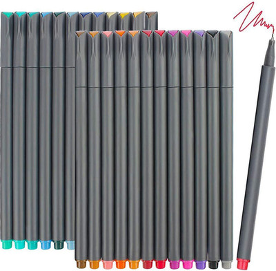 THR3E STROKES Fineliner Color Pens 0.4mm for Bullet Journaling Writing Note Extra Fine Nib Sketch Pens  with Washable Ink(Set of 24, Multicolor)
