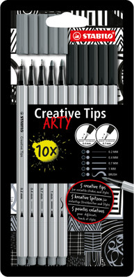 Stabilo Multi Liner Set | Arty Creative Tips | 2 Mixed Colours | Monochromatic | 0.2mm | 0.4mm | 0.7mm | 1.0mm | Brush Nib Sketch Pens(Set of 1, Black, Warm Grey)