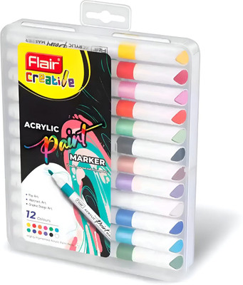FLAIR Flair Creative Series Acrylic Paint Marker Pen Set Multicolor Nib Sketch Pens(Set of 12, Multicolor)